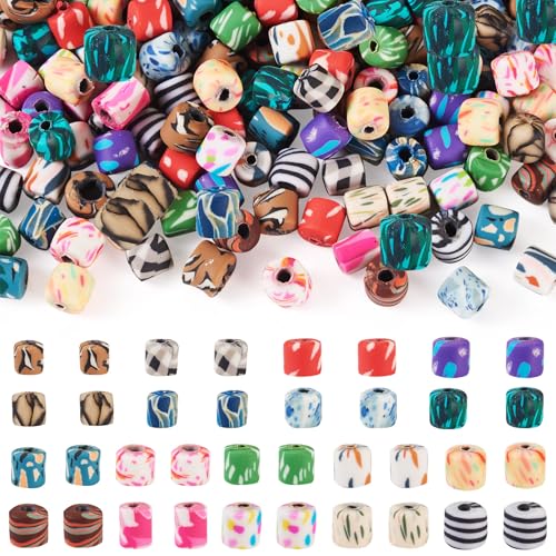 180 Pcs 18 Styles Clay Column Beads Tube Printed Beads Cylinder Loose Spacer Craft Beads Bulk for Bohemian Jewelry DIY Friendship Bracelet Women Necklace Earring Accessory 5.5-7 mm