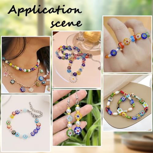 1 Box 160pcs 8 Styles Blue Millefiori Lampwork Beads Handmade Flower Heart Evil Eye Flat Round Glass Loose Spacer Bead Charm Bulk for Jewelry Making Bracelets Necklaces DIY Craft Supply