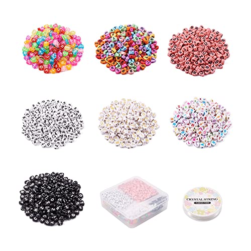 Cheriswelry 1400Pcs 6.5-7.5mm Heart with Letter Acrylic Beads with 1Roll 1mm Elastic Crystal Thread Colorful Heart Alphabet Beads for DIY Valentine Friendship Bracelet Jewelry Making - color: Mixed Color-Heart with Letter