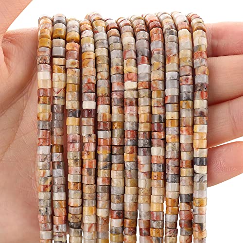 150PCs Natural Crazy Lace Agate Spacer Beads, Loose Semi Precious Flat Round Gemstone Heishi Disc Stone Beads for Beading Jewelry Making 4mm*2mm 38cm - color: Crazy Lace Agate, size: 4MM*2MM
