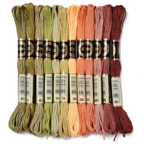 12 Skeins 105 Yards Embroidery Floss Thread Bulk Variegated Floss 6 Strands Green Orange Friendship Bracelet String Cross Stitch Threads for Jewelry Making Bracelet Stitching Craft Supply - color: Autumn Colors