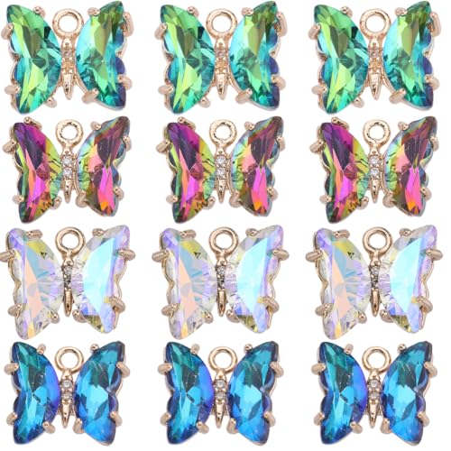 SUNNYCLUE 1 Box 32Pcs Butterfly Charms Crystal Dangle Charms 12x10mm Glass Butterfly Beads AB Color Rhinestone Micro Pave Cubic Zirconia Butterflies Charm for Jewelry Making Charms DIY Craft Supplies - color: 1 Box 32Pcs AB Color Butterfly Charms 12x10mm