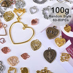 stino Metal Charms for Jewelry Making 100gram, Bulk Tibetan Silver & Gold Plated Trinkets for Earring Necklace Jewelry Making and Findings - color: Heart Mixed Color
