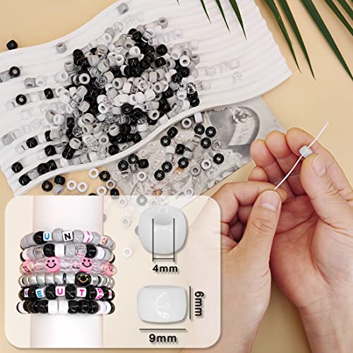 MIIIM 1000PCS 6x9mm Pony Beads Bulk, Black and White Kandi Beads for Bracelets Making Kit, Hair Braids Crafts for Jewelry Making (Neutral) - color: Neutral