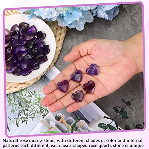 Gerrii 50 Pcs Heart Healing Stone Bulk Quartz Heart Inspirational Stones Gift for Women Love Pocket Polished Natural Energy Balancing Meditation 0.8 Inch(Purple) - color: Purple
