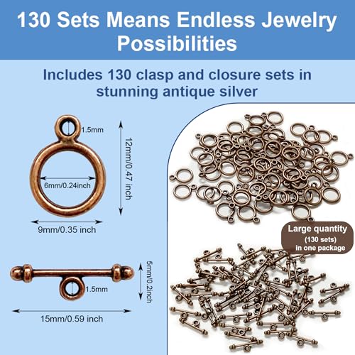 Heather's cf Toggle Jewelry Clasps – Durable Quality, Antique Plain Copper Finish Toggle Clasps & Closures for Necklace, Bracelet & Charms – Ideal for DIY, & Jewelry Making – Small (Set of 130) - color: Copper small