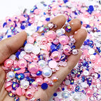 60g Mix Rhinestones and Pearls, 2mm-10mm Flatback Jelly Rhinestones and Half Pearls for Crafts Tumblers Shoes Nails Face Art, with Picker Pen, Blue|White|Pink - color: Ice Princess Blend | Mix Blue | White | Pink