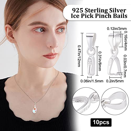 Beebeecraft 10Pcs/Box Small Pinch Bails Clasp 925 Sterling Silver Ice Pick Pinch Bails Dangle Charms Pendant Connector 12x5mm for Necklace Jewelry Making - color: Silver#3
