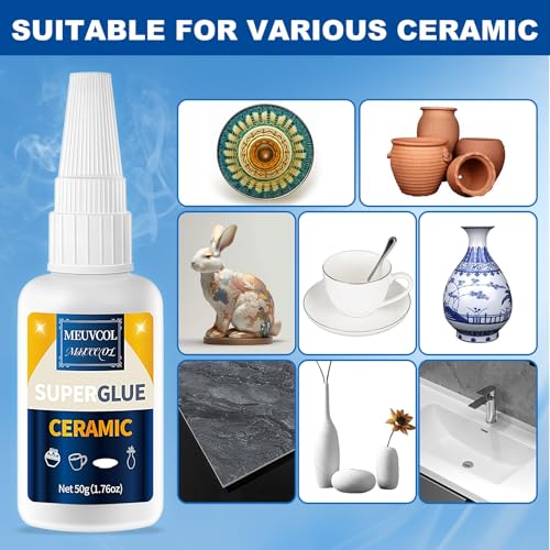 Meuvcol Ceramic Glue Repair Kit, 100g - Super Glue for Porcelain and Pottery, Cyanoacrylate for Mug, Figurines, Dishes, Plates, Teapot - Waterproof, No Smell - size: 100g, style: Ceramic Glue