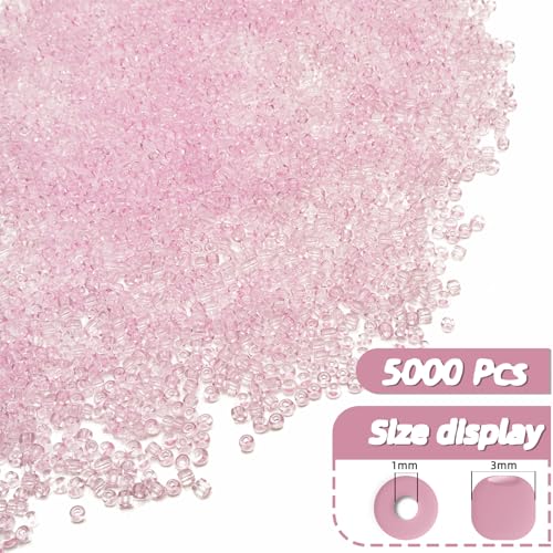 Pink Glass Seed Beads 5000 Pcs, 3mm Small Craft Pony Beads Bulk for Bracelets, DIY Necklace Ring Waist Chain - color: Pink