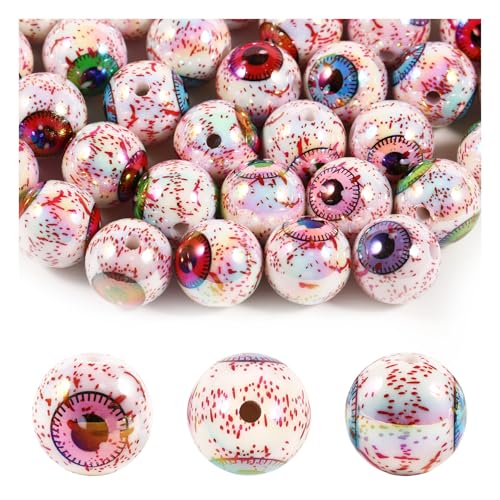 15Pcs Acrylic Beads Round 16mm UV Blood Devil's Eye Printed Halloween Fit for DIY Bead Pen Accessories Phone Chain Keychain Beads Loose Beads - color: Eye-Mixed color