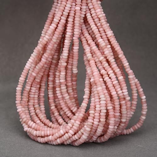 2 Strands (300PCs) Natural Pink Opal Rondelle Beads, 2 * 4mm Gemstone Loose Spacer Abacus Disk Beads for DIY Bracelet Necklace Earrings Jewelry Making, Craft Supplies Beading Kit - color: Pink Opal, size: 2*4MM