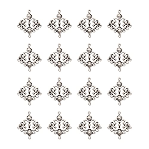 Beadthoven Bracelet Jewelry Connectors Charms Links for Jewelry Making, Antique Silver Metal Filigree Charms Golden Cubic Zirconia Charms Pendants Connectors for Earrings Bracelet DIY Findings - color: Rhombus-20pcs
