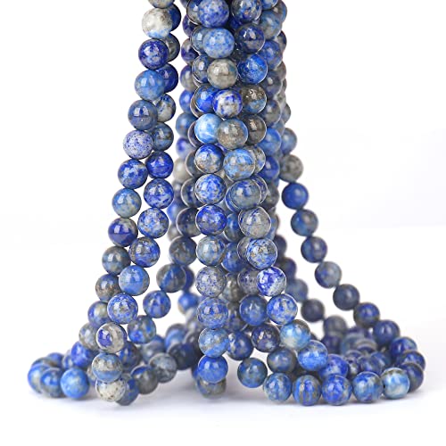 70PCS Natural 8MM Healing Gemstone, Lapis Lazuli Energy Stone Round Loose Beads, Semi-Precious Crystal Beads with Free Elastic String for Jewelry Making DIY - color: Lapis Lazuli