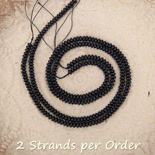 2 Strands (300PCs) Natural Black Obsidian Rondelle Beads, 2 * 4mm Gemstone Loose Spacer Abacus Disk Beads for DIY Bracelet Necklace Earrings Jewelry Making, Craft Supplies Beading Kit - color: Black Obsidian, size: 2*4MM