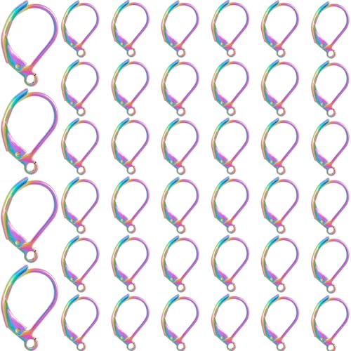 1 Box 40Pcs Leverback Earring Findings Stainless Steel Earring Hooks Bulk French Wire Rainbow Color Lever Back Small Huggie Earring Hooks for Jewelry Making Supplies DIY Craft Women Beginner