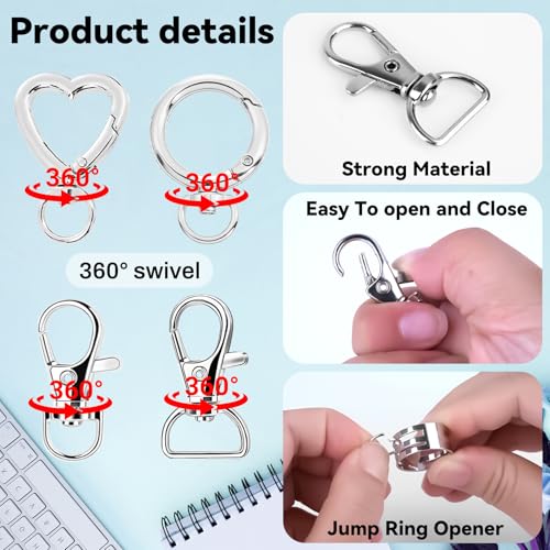 Prdingfy 579PCS Keychain Making Kit, Key Chain Supplies Including Keychain Clip, Key Rings, Lobster Claw Clasps, Jump Rings, Extender Chain,Pliers for Key Chain Making and Jewelry Making(Silver) - color: Sliver