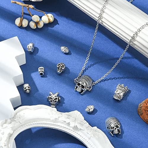 DanLingJewelry 150pcs 10 Styles Tibetan Style Skull Antique Silver Skeleton Head & Devil Head Beads for Halloween Jewelry Making - color: 150pcs - skull - 10 styles