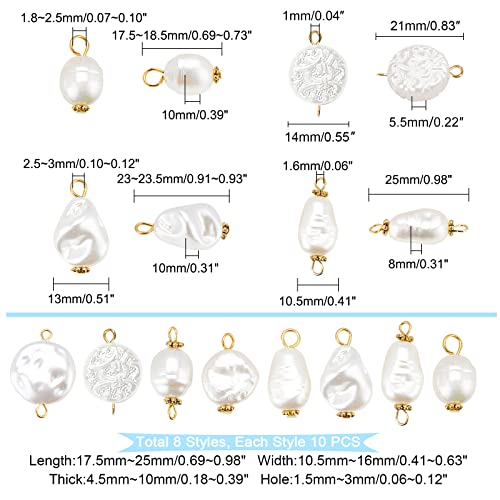 PandaHall 80Pcs Pearl Pendant Connectors, 8 Style Irregular Pearl Bead Links White ABS Plastic Pearl Bead Pendants Pearl Acrylic Links with Golden Pins for Earring Bracelet DIY Jewelry Making