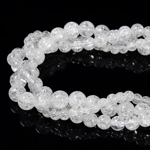 6mm 128pc Clear Crackle Quartz Smooth Round Gemstone DIY Beads for Jewelry Making - size: 6mm