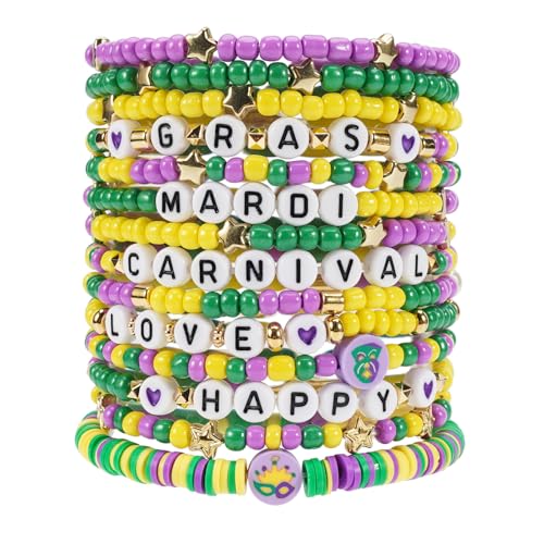 Twinfree Bohemia Beaded Bracelet for Women, Polymer Clay Stretch Bracelets - color: color 28