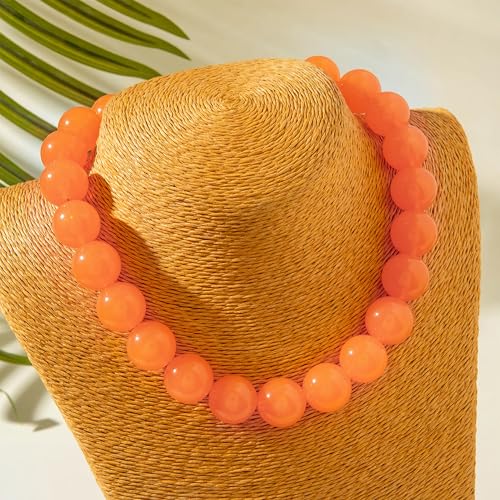 Chunky Acrylic Resin Beaded Necklace for Women Colorful Large Round Choker Adjustable Stack Acrylic Beads Necklace Resin Summer Party Jewelry - style: Orange