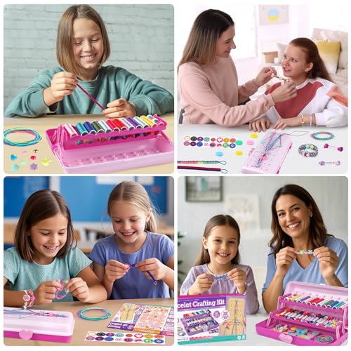 TingingYuli Friendship Bracelet Making Kit for Girls 8-12, DIY String Bracelet Maker with 3-Layer Storage Box, Arts and Crafts for Kids Ages 6-12, Easter Christmas Birthday Gift Set - color: Pink/Rose