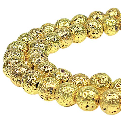 MJDCB Electroplate Gold Color Natural Volcanic Lava Stone Round Loose Stone Beads DIY for Jewelry Bracelet Making (8mm) - color: Gold Color Lava, size: 8mm