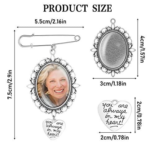 1PCS DIY Wedding Bouquet Photo Charm Pin Brooch Making Kit - Single Lacy Frame Wedding Charm Oval Glass Cabochons Picture Frame with Pendant