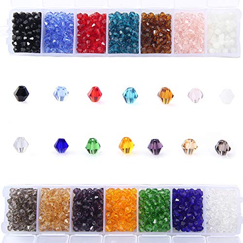 Bicone Crystal Beads Bulk Beaded Wholesale 4MM Beads Mix Lot of 1400pcs Faceted Crystal Glass Beads for Jewelry Making - color: 14 Colorfull Bicone Beads