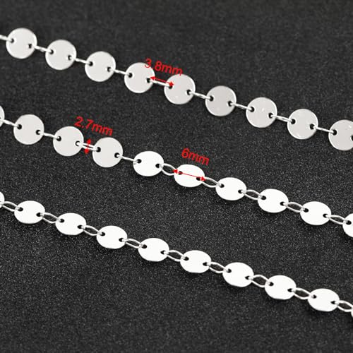 YOUBEIYEE 16.4 Feet Silver Sequin Chains for Jewelry Making Silver Plated Brass Jewelry Chain Roll with Jump Rings and Lobster Clasps - color: Sequin