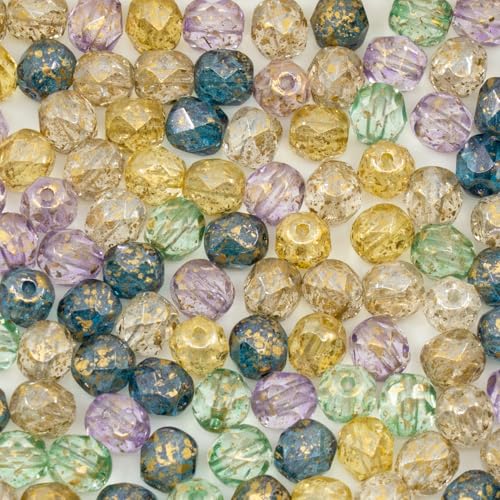 0.9 oz (25g) Mix of 100pcs 6mm Round Faceted Fire Polished Czech Glass Beads, Golden Shades - color: 6mm Gold Mix, size: 25 g