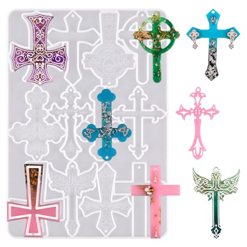 Cross Resin Molds,12 Cavity Epoxy Resin Cross Molds Silicone Molds for Keychain DIY Craft Necklace Jewelry Pendant Making Halloween Gifts