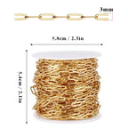 [33 Ft] Stainless Steel Paperclip Chains Roll, 3mm Width 18K Gold PVD Plated Stainless Steel Oval Link Chains Spool Bulk for Jewelry Making - color: 18k gold(3mm)