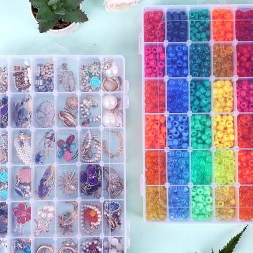 OUTUXED 4 Pack 36 Grids Plastic Bead Organizer Box with Dividers, Clear Craft Tackle Box Parts Storage Containers with Compartments for Jewelry Fishing Tackle Art DIY with 5 Sheets Label Stickers - color: 4 Pack