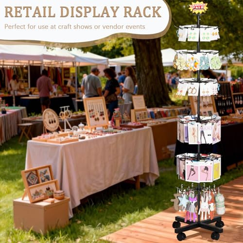 Retail Display Stand Store Display Rack 6 Tier Metal Spinning Display Stand Rack with Wheels Keychain Jewelry Stocking Hat Stand with Hooks for Malls, Showroom, Retail Store (6 Tier Black) - color: 6 Tier Black