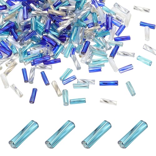 uxcell 1500Pcs Glass Bugle Seed Beads, 6x2mm Mini Long Tube Seed Beads Tube Loose Glass Seed Spacer Bead for DIY Earring Bracelets Necklace Jewelry Making Embroidery, Blue - color: Blue