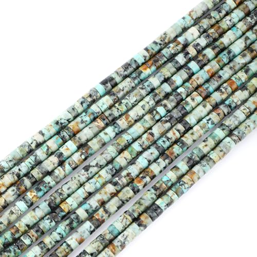 Natural African Turquoise Heishi Spacer Beads Loose Semi Precious Flat Round Gemstone Disc Shape Stone for Beading Jewelry Making 4x2mm 15.5" - color: African Turquoise