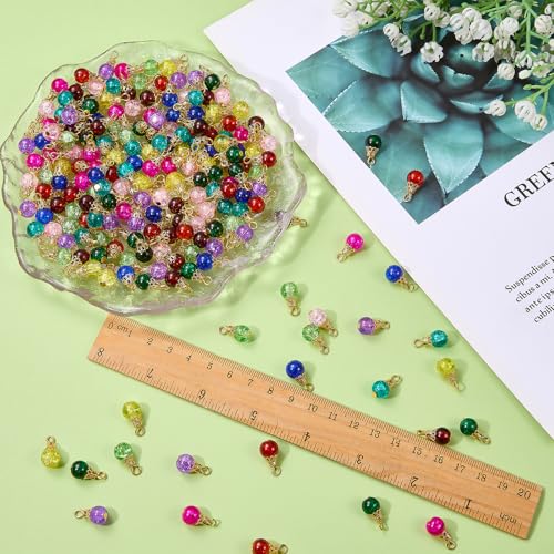 100/200Pcs Crystal Dangle Charms for Jewelry Making Bulk Small Cute Charms Transparent Glass Beads Pendants with Silver Gold Caps for Earring Necklace Bracelet DIY Supplies - color: Gold A