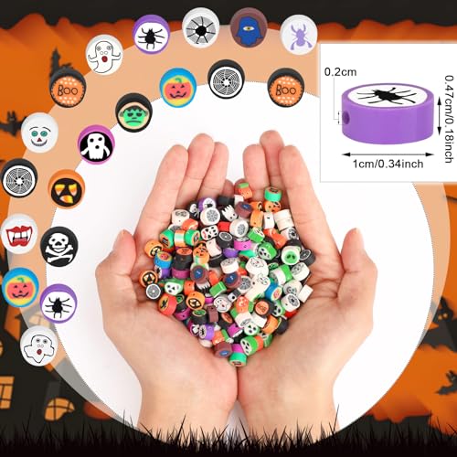 Halloween Polymer Clay Beads, SEPGLITTER 300pcs Pumpkin Ghost Spider Mixed Heishi Spacer Beads for Jewelry Making DIY Bracelet Necklace Accessories Craft Party Supplies - color: Black Purple
