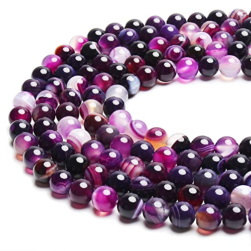 60pcs 6mm Purple Stripe Agate Beads Natural Gemstone Beads Round Loose Beads for Jewelry Making - color: Purple Stripe Agate, size: 6mm