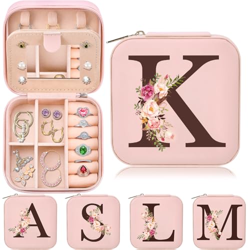 Inngeroo Christmas Gifts for Mom from Daughter Son, Personalized Birthday Giftware for Women, Mother Day Mom Gifts Small Travel Jewelry Box Travel Jewelry Organizer with Mirror, Initial K - style: K