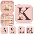 Inngeroo Christmas Gifts for Mom from Daughter Son, Personalized Birthday Giftware for Women, Mother Day Mom Gifts Small Travel Jewelry Box Travel Jewelry Organizer with Mirror, Initial K - style: K