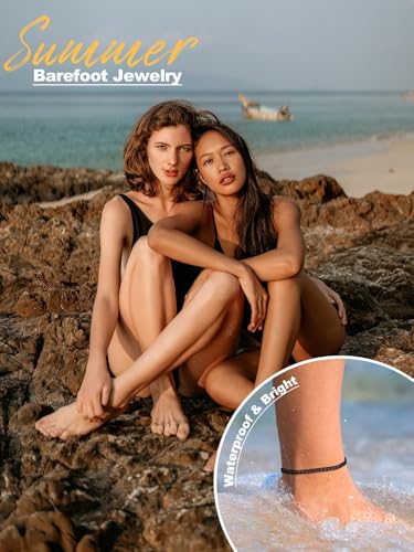 U7 Women Girls Barefoot Jewelry 18K Gold or Rose Gold Stainless Steel Heart/Rope/Figaro/Cuban Chain Anklet Foot Bracelet, 25-30 CM Long - color: Black-5mm-Cuban Chain