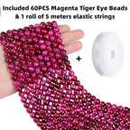 QINJIEJIE 60PCS Magenta Tiger Eye Beads 8mm Stone Beads Round Loose Gemstone Bead for Bracelet Beading Crystal Jewelry Making DIY Necklace Earrings 0.32" - color: Magenta Tiger's Eye, size: 60PCS