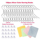 Hypoallergenic Silver Earring Hooks - 120 pcs/60 Pairs s925 Sterling Silver Plated Ear Wires for Jewelry Making, Jewelry findings Parts with 120 pcs Rubber Earring Backs Stopper for DIY Earrings - color: Regular Silver 2