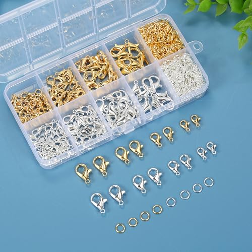 660Pcs Lobster Claw Clasps and Open Jump Rings Set, 4 Sizes of Gold and Silver Jewelry Clasps,Lobster Clasps for Jewelry Making, Keychains and Bracelet