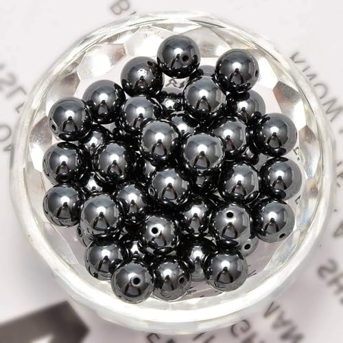 100pcs Natural Stone Beads 8mm Black Hematite Round Genuine Real Stone Beading Loose Gemstone Hole Size 1mm DIY Charm Smooth Beads for Bracelets Necklaces Earrings Jewelry Making Crafts - color: Black Hematite