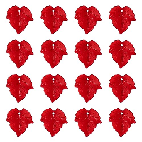 Crafans 90Pcs Frosted Acrylic Leaf Charms Spring Autumn Leaf Pendants Maple Leaves Beads Plant Petal Charms for Jewelry Making (Red) - color: Red