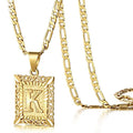 KissYan Initial Letter Pendant Necklace for Men Women, 14K Gold Plated Square Capital Monogram Necklace Alphabets from A-Z Figaro Chain Jewelry - color: 1-Gold, style: K